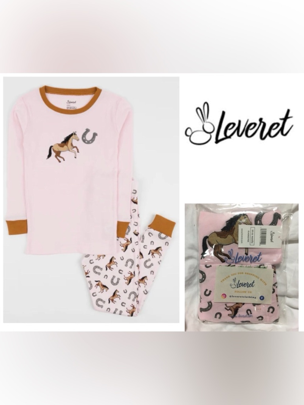 🆕LEVERET - 18/24M - NWT - INFANT GIRLS 2PC PINK HORSE PJS